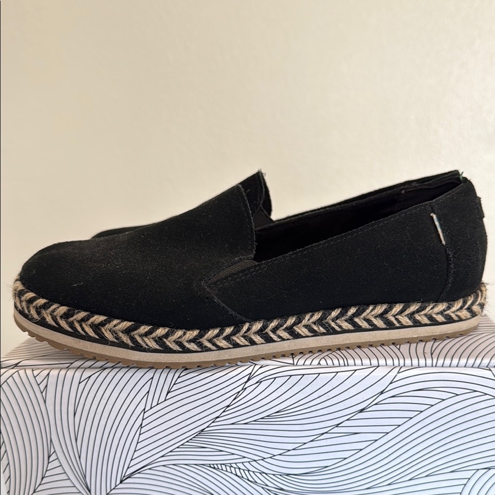 Toms Black Suede Slip-Ons Espadrilles with Woven Sole